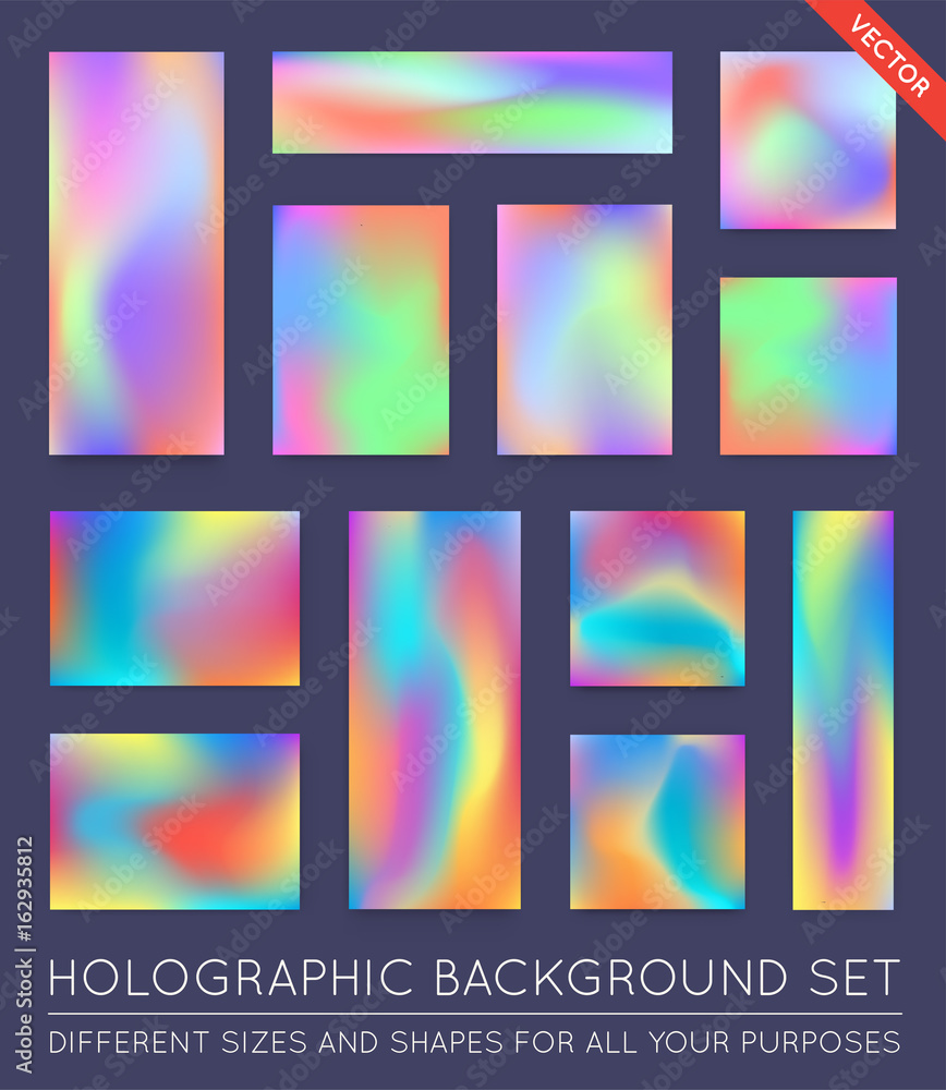 Fototapeta premium Set of Holographic Trendy Backgrounds. Can be used for Cover, Book, Print, Fashion.