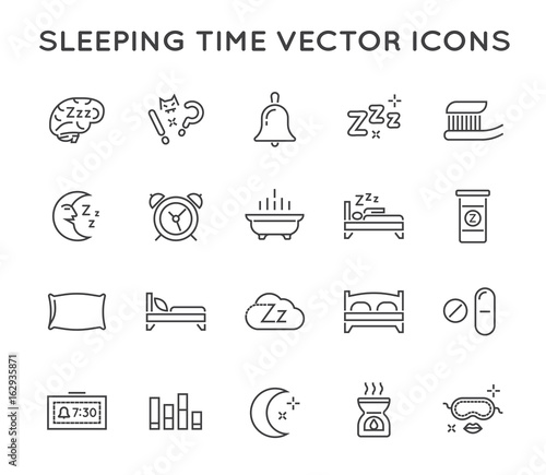 Set of Minimal Sleep Time Vector Line Icons. Perfect Pixel. Thin Stroke.