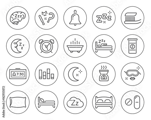 Set of Minimal Sleep Time Vector Line Icons. Perfect Pixel. Thin Stroke.