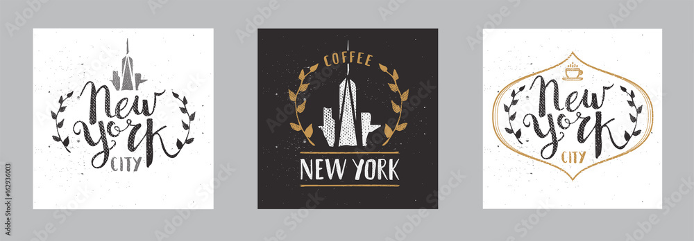 Fototapeta premium Set of New York City Template Hand Drawn Calligraphy Pen Brush Sign Vector