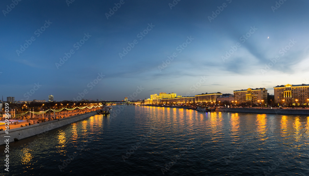 Panoramic view Moscow river gorky park
