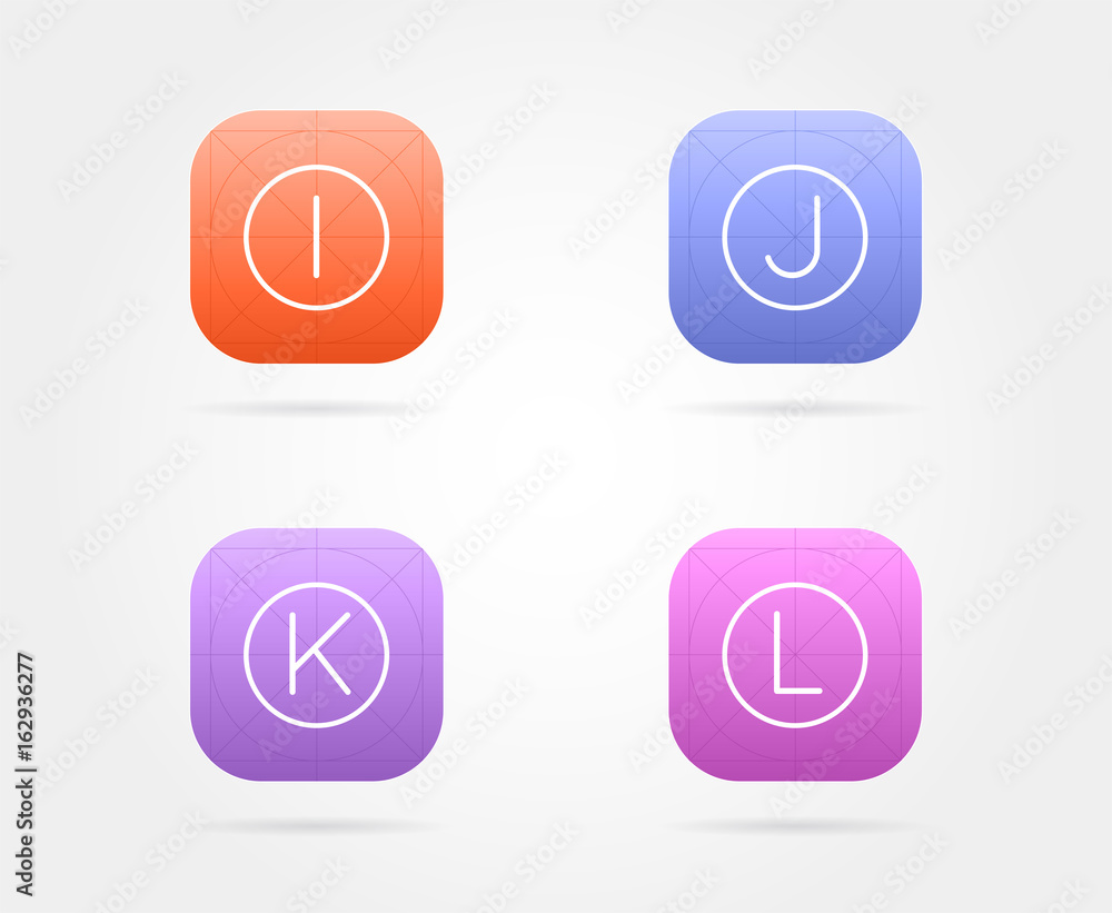Set of App Icon Template with Guidelines. Vector Fresh Colour Set of App Icon Template with Guidelines. Vector Fresh Colour