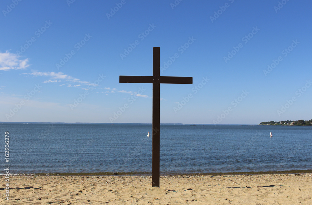 religious cross on a beach religious cross on a beach