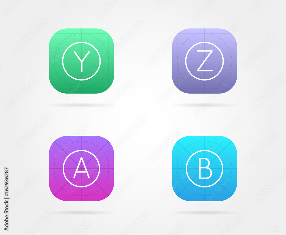 Set of App Icon Template with Guidelines. Vector Fresh Colour Set of App Icon Template with Guidelines. Vector Fresh Colour