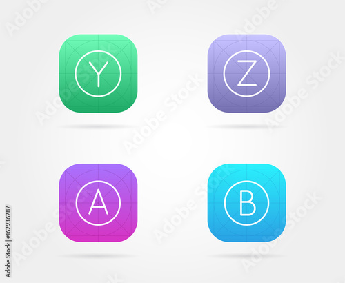 Set of App Icon Template with Guidelines. Vector Fresh Colour