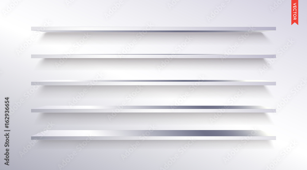 Set of Metal or Steel Shelves Vector Isolated on the Wall Background Set of Metal or Steel Shelves Vector Isolated on the Wall Background