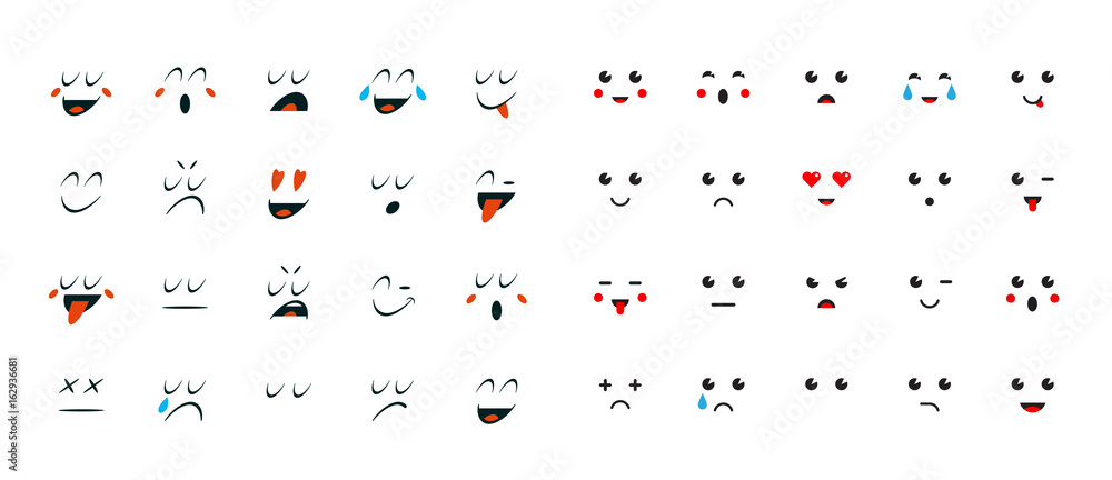 Naklejka premium Set of Emoticons or Emoji for Devices. Vector Illustration.