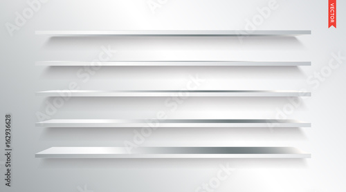 Set of Metal or Steel Shelves Vector Isolated on the Wall Background