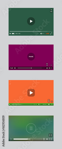 Video Player Window with Menu and Buttons Panel Vector Set. User Interface Collection. © ckybe