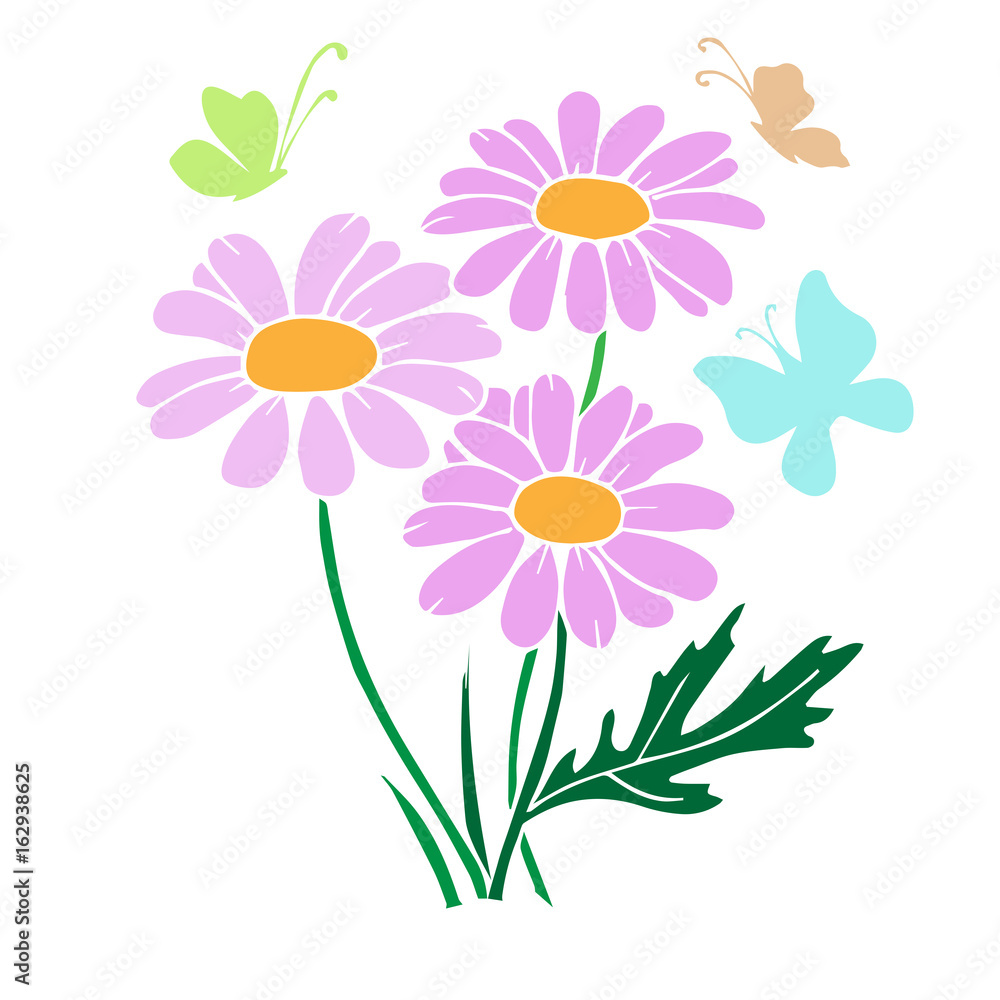 Fototapeta premium bright flowers and butterflies