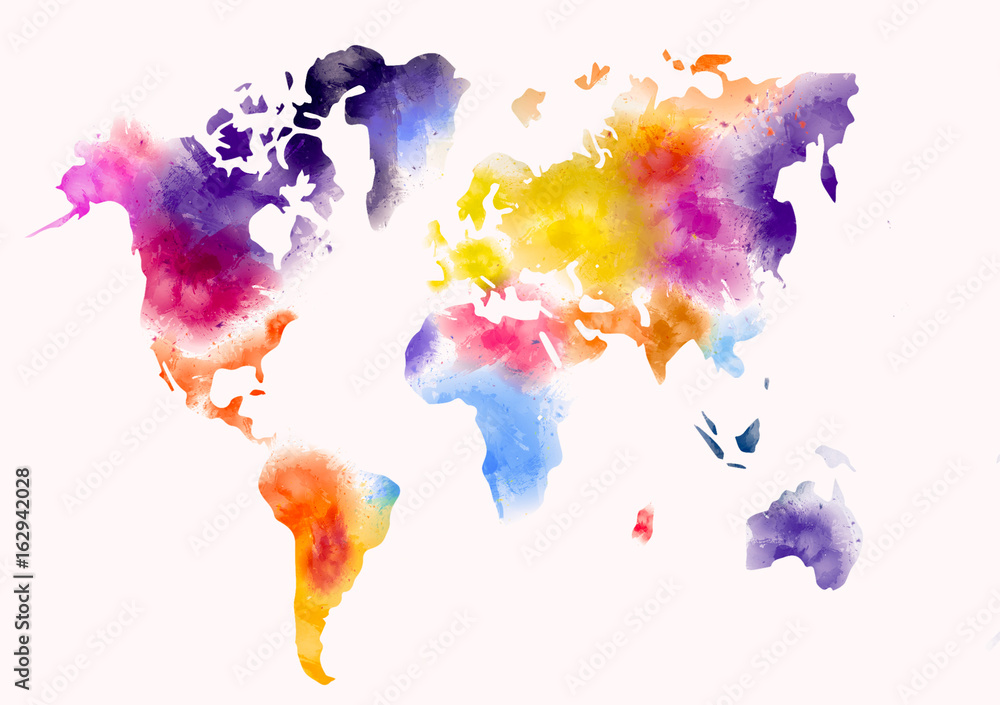 Obraz farba akwarelowa mapa świata