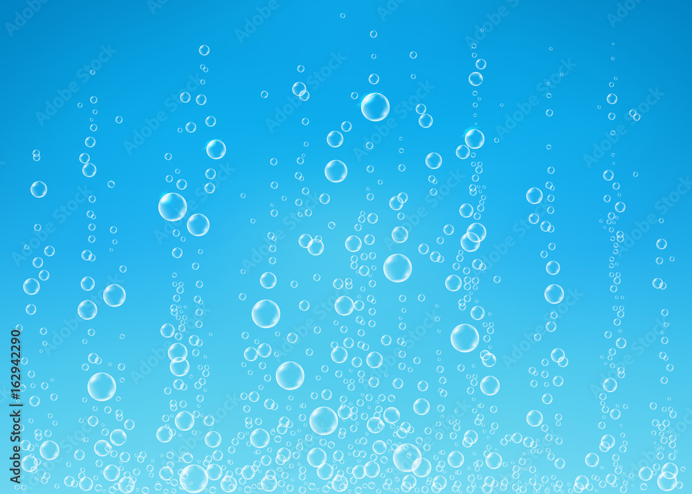 Transparent fizzing air bubbles on blue background. Transparent fizzing air bubbles on blue background.