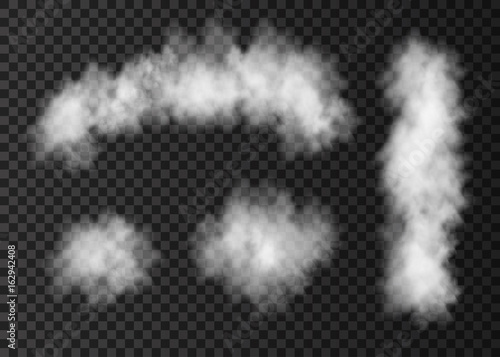 White smoke cloud, trail and column isolated on transparent background.
