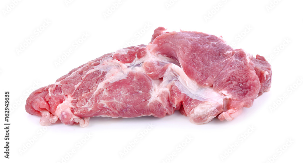 slice of raw pork meat on white background