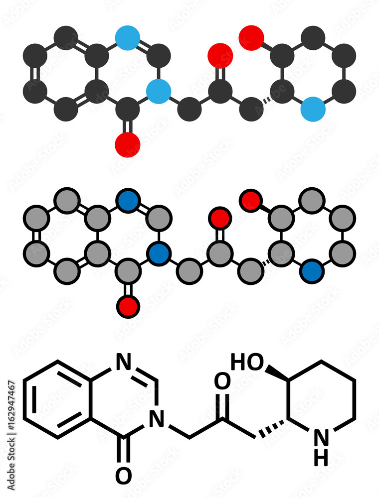 Febrifugine alkaloid molecule, first isolated from Dichroa febrifuga.