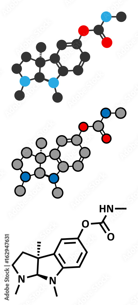 Physostigmine alkaloid molecule. Present in calabar bean and manchineel tree, acts as acetylcholinesterase inhibitor. Physostigmine alkaloid molecule. Present in calabar bean and manchineel tree, acts as acetylcholinesterase inhibitor.