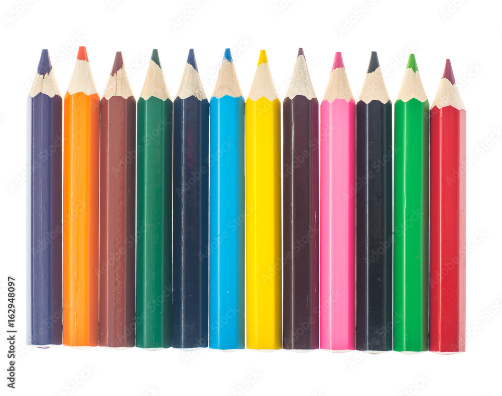 Line of colored pencils on white background Line of colored pencils on white background