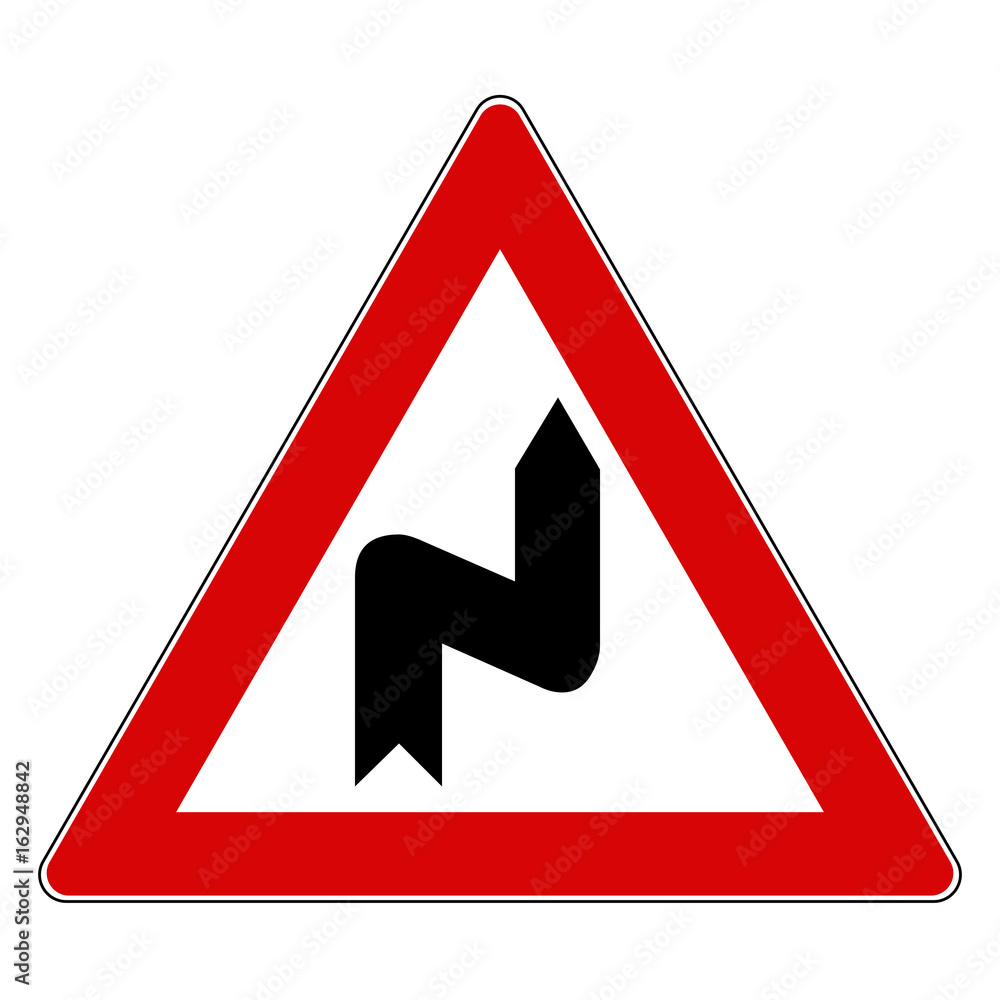 Verkehrsschild Gefahr Doppelturve rechts Verkehrsschild Gefahr Doppelturve rechts
