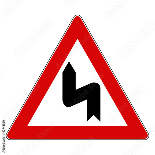 Verkehrsschild Gefahr  Doppelturve links