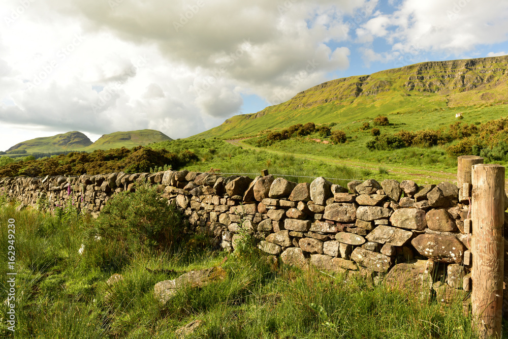 Drystone Dyke with Hills in Background, Summer Scotland UK