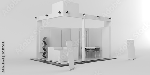 White creative exhibition stand design. Booth template. Corporate identity 3d rendering