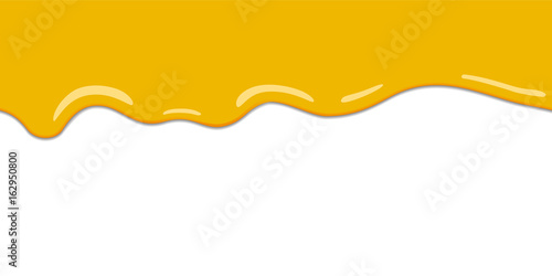 Yellow drips on white back. Lemon jelly or honey drops vector. Seamless horizontal background. Cartoon style