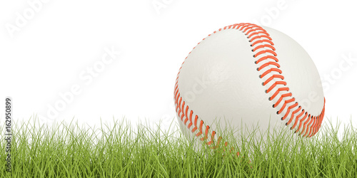 Baseball ball concept on the grass, 3D rendering
