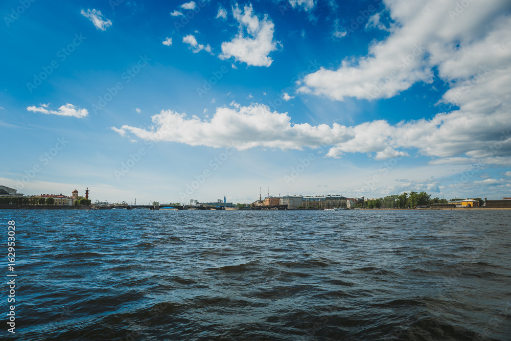 Vasilievsky Island, Neva River on a sunny day, Saint Petersburg Vasilievsky Island, Neva River on a sunny day, Saint Petersburg