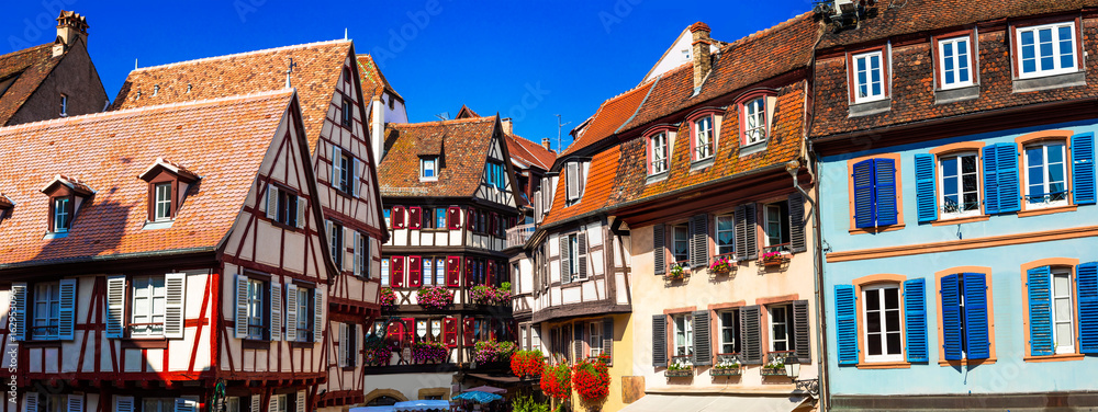 Fototapeta amazing Colmar -traditional floral town in Alsace region,France