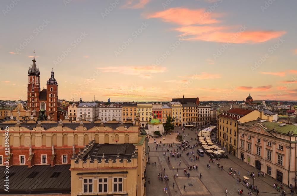 Fototapeta premium Krakow Market Square on sunset, Poland.