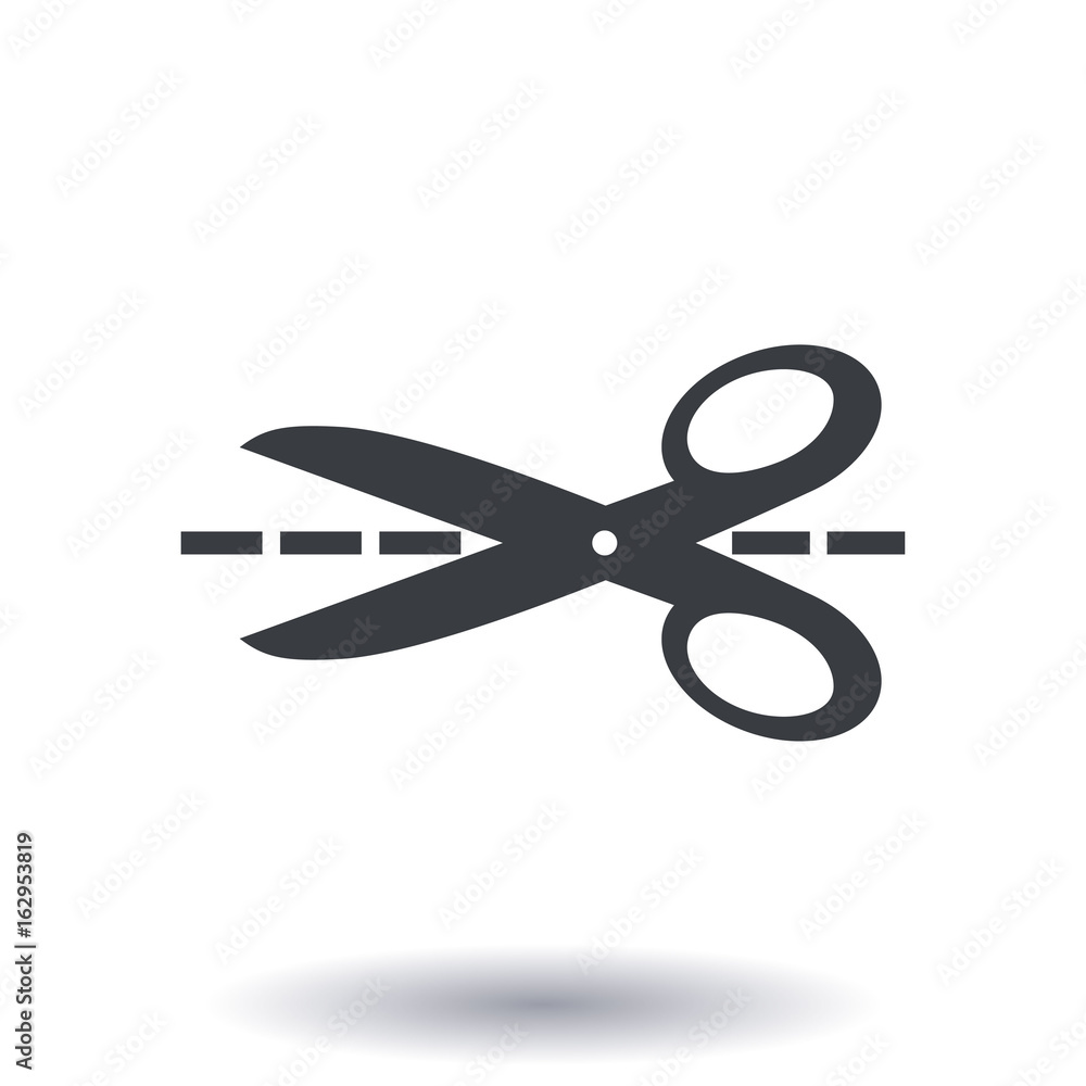 Scissors with-cut lines icon. Badge place of cutting. Scissors with-cut lines icon. Badge place of cutting.