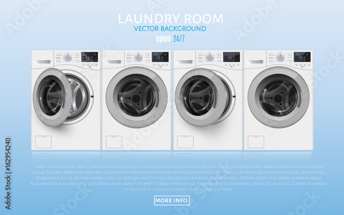 Laundry Room realisic vector illlustration on blue background