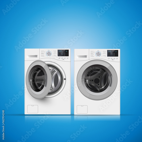 Vector illustration of  two   washers on blue background. Front view