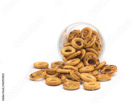 salty cracker pretzel sticks isolated on white background