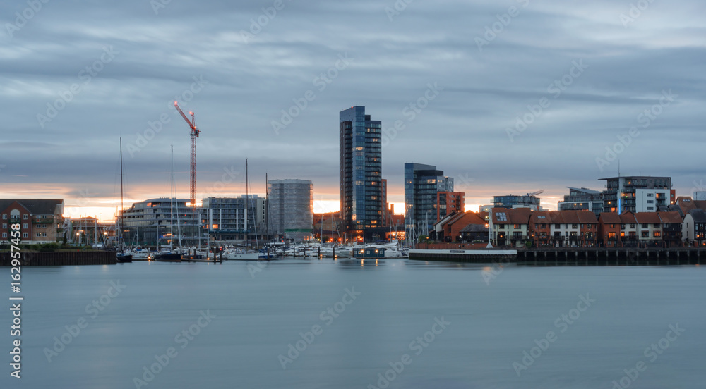 Southampton waterfront scene at sundown