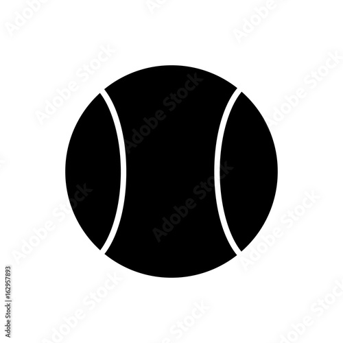 Black Tennis Ball Silhouette Isolated on White Background