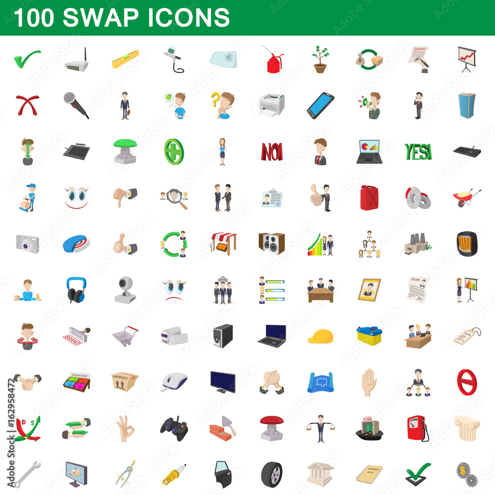100 swap icons set, cartoon style 100 swap icons set, cartoon style