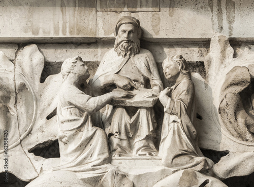 Принти на полотні Moses teach the Law of God, medieval relief on Venice Doge Palace capital in Sai