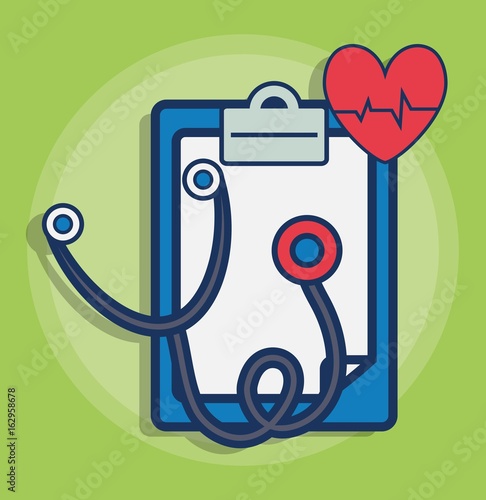 sthetoscope and medical related icons over green background colorful design vector illustration photo