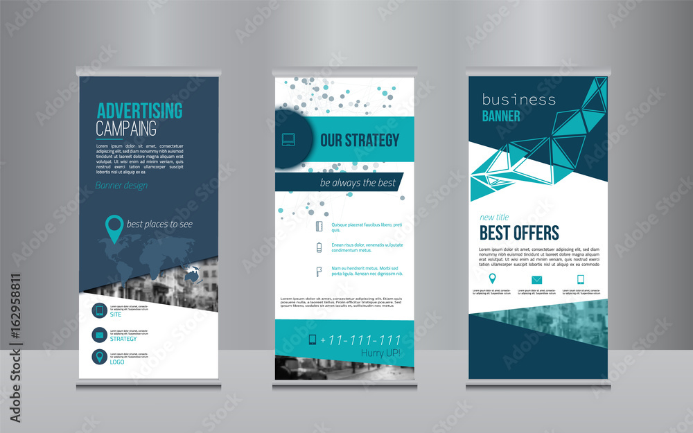 Rollup banner design with simple shapes for minimalistic company promotion - obrazy, fototapety, plakaty 
