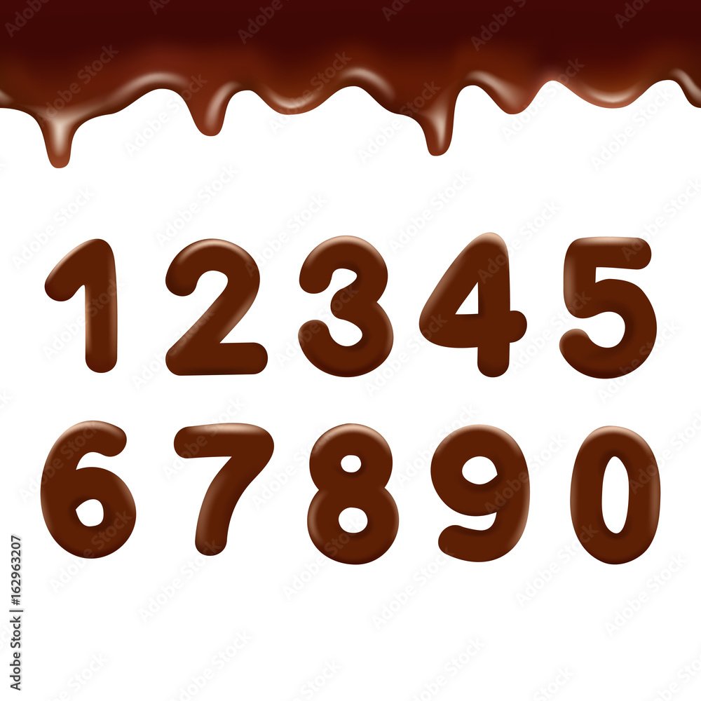 Chocolate numbers on white background. Vector illustration Chocolate numbers on white background. Vector illustration