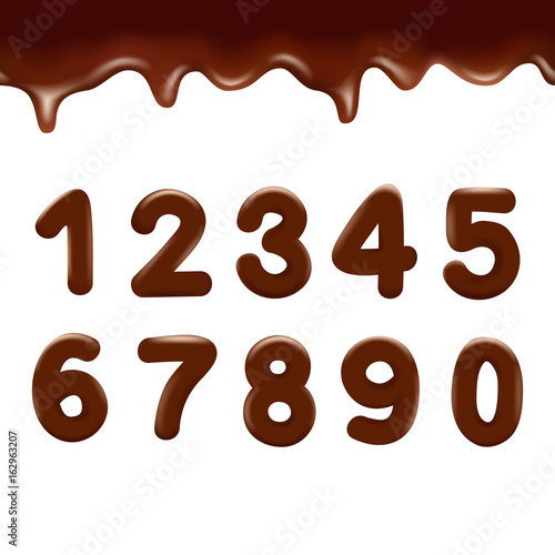 Chocolate numbers on white background. Vector illustration