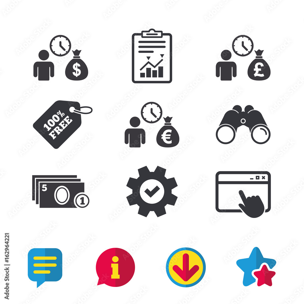Bank loans icons. Cash money bag symbols. Borrow money sign. Get Dollar money fast. Browser window, Report and Service signs. Binoculars, Information and Download icons. Stars and Chat. Vector Bank loans icons. Cash money bag symbols. Borrow money sign. Get Dollar money fast. Browser window, Report and Service signs. Binoculars, Information and Download icons. Stars and Chat. Vector