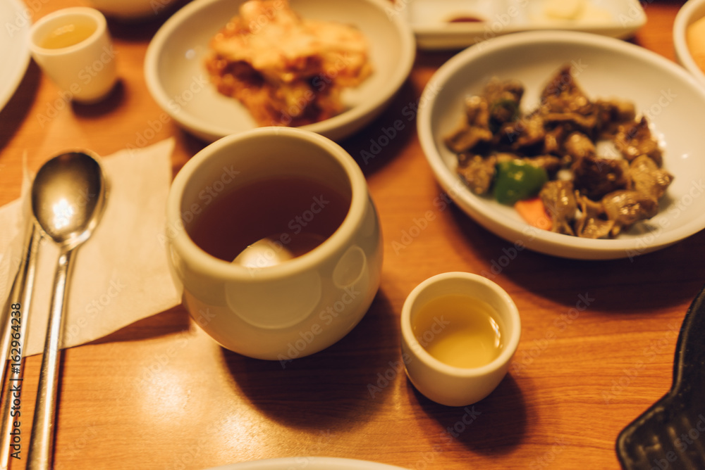 Ginseng Sake served along side a Korean meal Ginseng Sake served along side a Korean meal