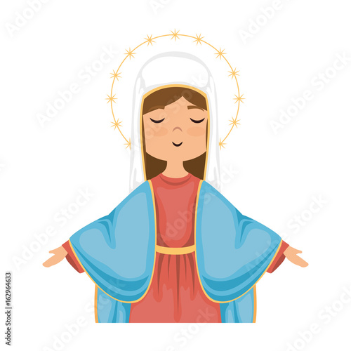 cartoon virgin mary icon over white background colorful design vector illustration