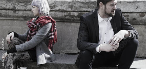 Canvas Print Young couple is having a quarrel