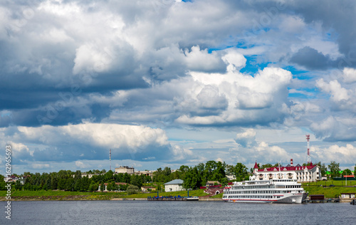 The shore of the grandiose Russian Volga river near the town of Uglich on a summer day. Yaroslavl region
 photo