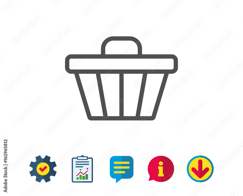 Shopping cart line icon. Online buying sign. Supermarket basket symbol. Report, Service and Information line signs. Download, Speech bubble icons. Editable stroke. Vector Shopping cart line icon. Online buying sign. Supermarket basket symbol. Report, Service and Information line signs. Download, Speech bubble icons. Editable stroke. Vector