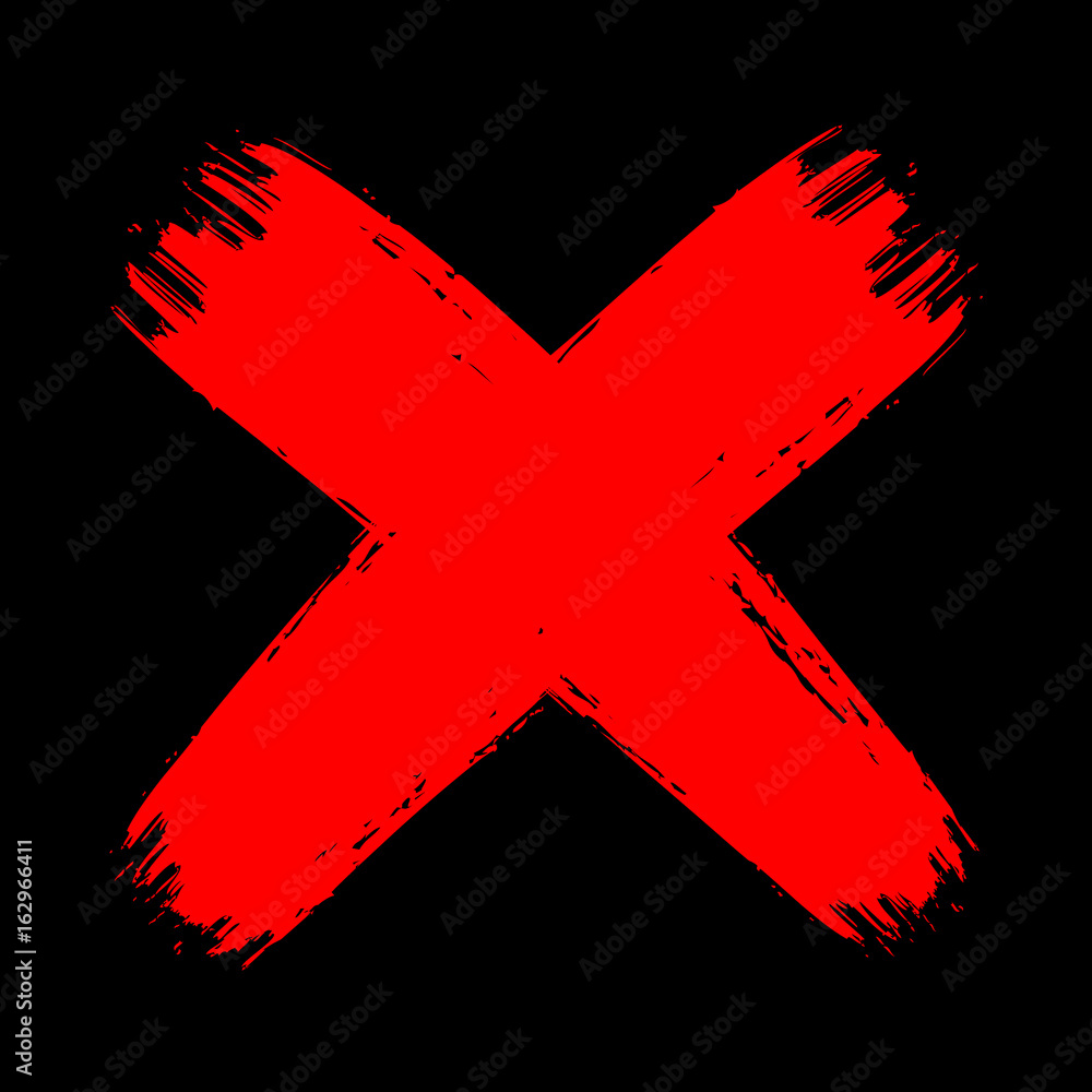 Vector grunge vintage brush stroke no decline sign. Red curved cross