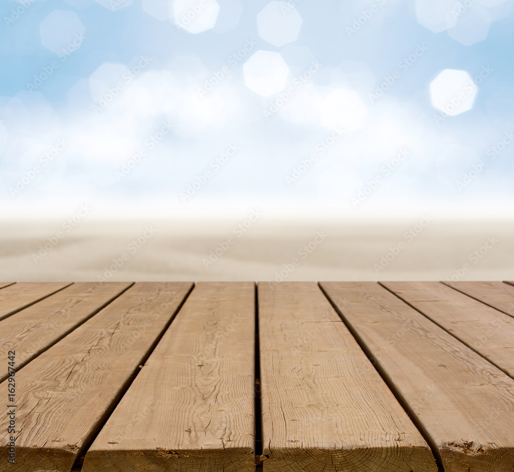 wooden terrace with Sand beach and sea. wooden terrace with Sand beach and sea.
